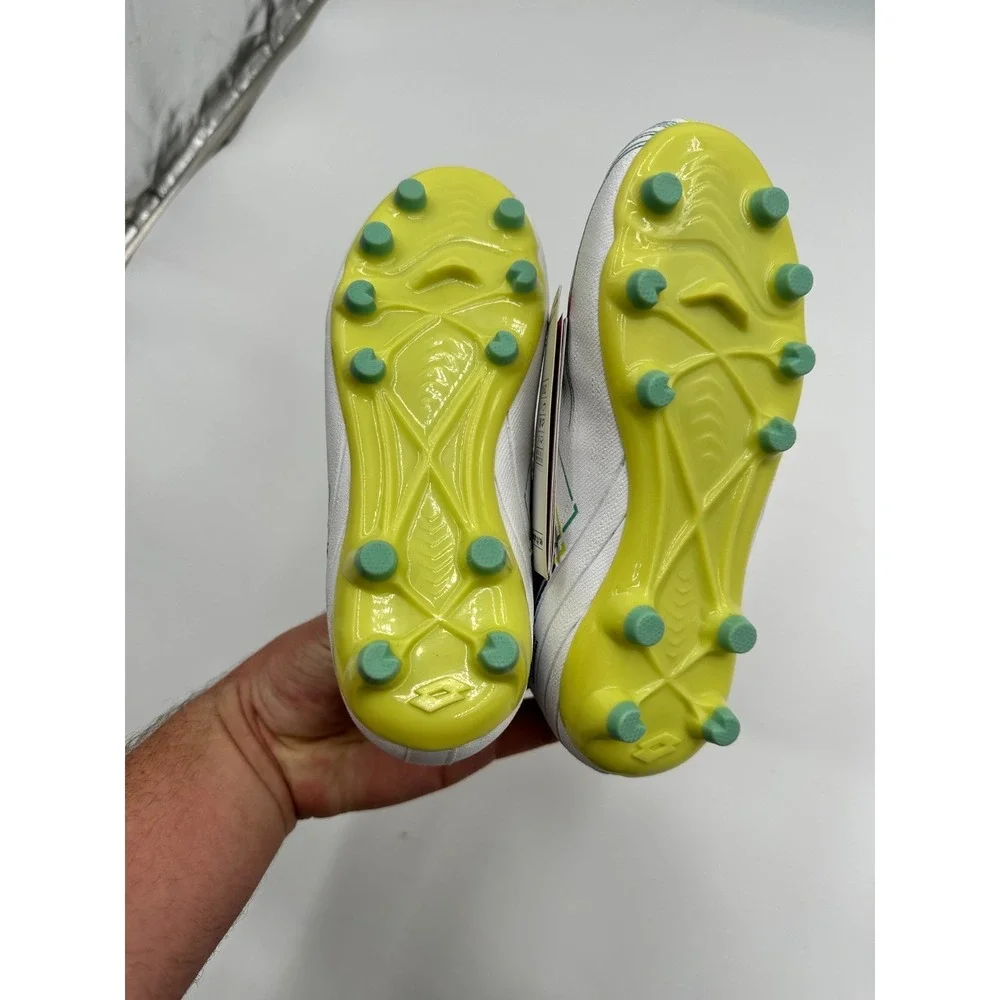 Lotto Solista 700 VIII FG Kids 1 Soccer Cleats White Sunny Lime Lace Up Sneakers